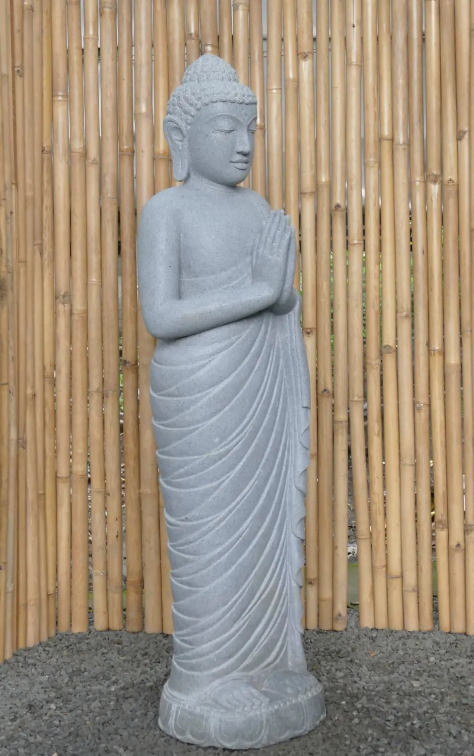  Product image 6 of the product “Standing Buddha made of Riverstone, position Namaskara , H. 149cm. ”